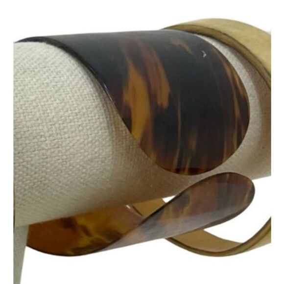 Vintage 70s Chunky Wide Tortise Shelll Acrylic Bangle Bracelet 2in wide - Picture 2 of 7